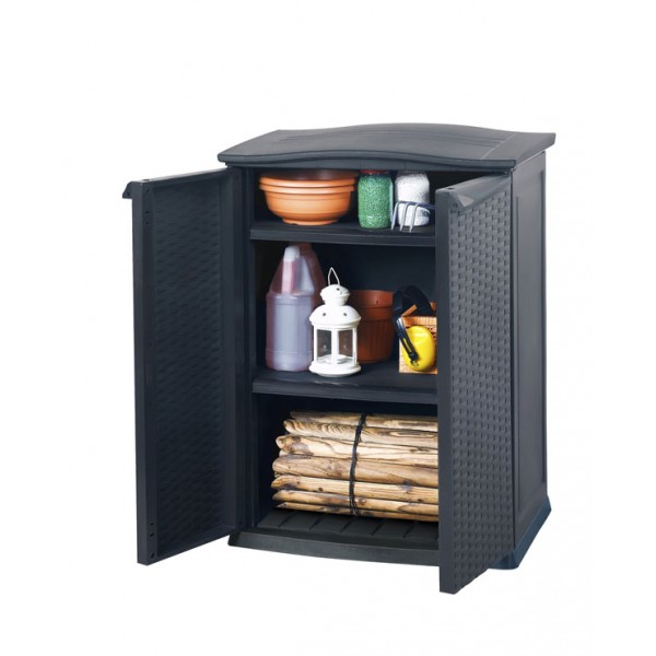 Armoire basse de jardin en résine aspect tressée